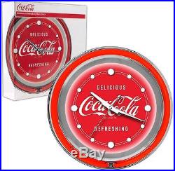 Coca Cola Vintage Logo Sign Garage Accent Chrome Double Ring Neon Wall Clock New