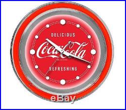 Coca Cola Vintage Logo Sign Garage Accent Chrome Double Ring Neon Wall Clock New