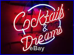 Cocktails & Dreams Neon Glass Light Sign Famous Vintage Bar Mancave Pub Club