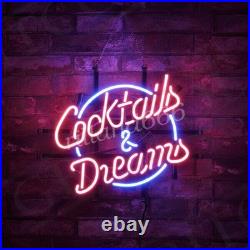 Cocktails & Dreams Real Neon Sign Light Vintage Style for Bar Home Wall 24x20