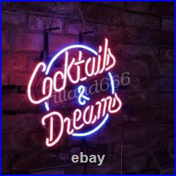 Cocktails & Dreams Real Neon Sign Light Vintage Style for Bar Home Wall 24x20