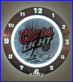 Coors Light Neon Clock Lighted Stainless Beer Sign Vintage