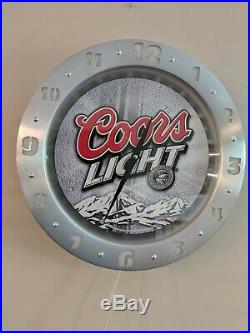 Coors Light Neon Clock Lighted Stainless Beer Sign Vintage
