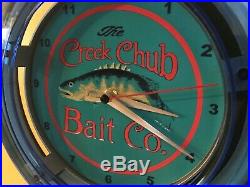 Creek Chub Fishing Lure Bait Shop Man Cave Blue Advertising Neon Wall Clock Sign