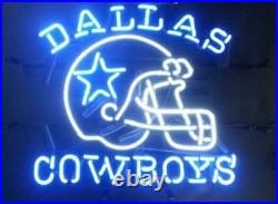 Dallas Cowboys Helmet Club Artwork Vintage Bar Neon Light Sign Real Glass 24