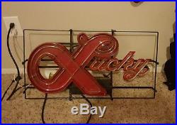 EXTREMELY RARE VINTAGE Lucky Lager Neon Beer Sign Man Cave 28 x 15