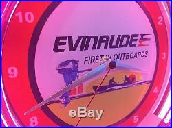 ^^^ Evinrude Outboard Boat Motor Men Fishing Garage Neon Lighted Wall Clock Sign