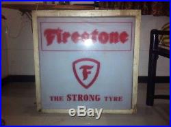 Firestone Tires Lighted Light Up Box Sign Vintage Tyre Garage Nt Neon Porcelain