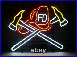 Firefighter Department Decor Wall Shop Real Glass Neon Sign Vintage