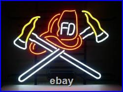 Firefighter Department Light Vintage Style Room Wall Neon Sign Bar Glass 17x14