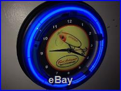 Fred Arbogast Jitterbug Fishing Lure Man Cave Blue Neon Wall Clock Sign