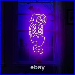 Ghost LED Neon Sign 30x14 Light Man Cave Vintage Halloween Skeleton Wall Decor
