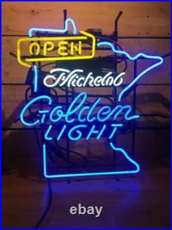 Golden Light Open Vintage Neon Sign Beer Bar Lamp Glass Wall Decor 24x20
