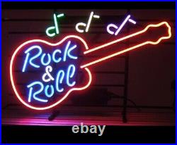 Guitar Rock & Roll Game Room Decor Real Glass Neon Sign Vintage Cave Room Light