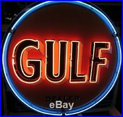 Gulf Motor Oils Gas Gasoline Neon Sign 24x24 Glass Light Vintage Artwork Bar