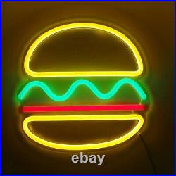 Hamburger Neon Signs Light Wall Decor LED Night Lamp Restaurant Pub Flex Banner