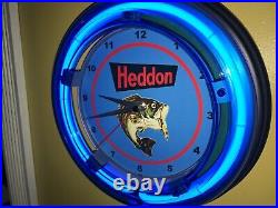 Heddon Fishing Lures Bait Shop Store Advertising Man Cave Neon Clock Sign