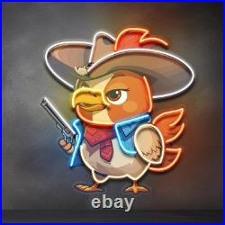 Hen As A Cowboy LED Neon Sign 24x20 Light Man Cave Vintage Cowboy Theme Decor