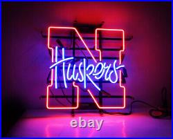 Huskers In Blue Neon Light Bar Room Neon Wall Sign Vintage Style 19x19