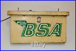 INCREDIBLY RARE Vintage BSA Motorcycle Green Neon Metal Sign 1940's ORIGINAL