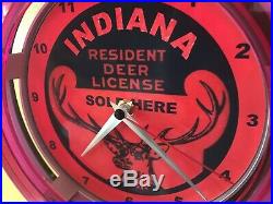 Indiana Deer Buck Hunting License Hunter Shop Man Cave Neon Wall Clock Sign