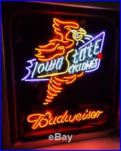 Iowa State Cyclones BEER Bar Neon Sign Light Open Bud weiser Vintage ME676