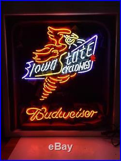Iowa State Cyclones BEER Bar Neon Sign Light Open Bud weiser Vintage ME676