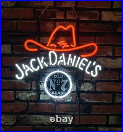 Jack Dannie's Cowboy Hat Vintage Handmade Real Neon Sign Beer Bar Light Decor