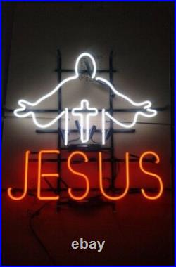 Jesus Christ Cross Neon Lamp Light Sign Bar Vintage Wall Decor Glass 24x20