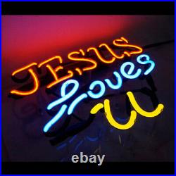 Jesus Love U Display Real Glass Neon Sign Vintage Cave Room Light