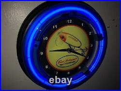 Jitterbug Fred Arbogast Fishing Lure Bait Shop Bar Man Cave Neon Clock Sign