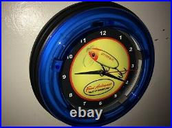 Jitterbug Fred Arbogast Fishing Lure Bait Shop Bar Man Cave Neon Clock Sign