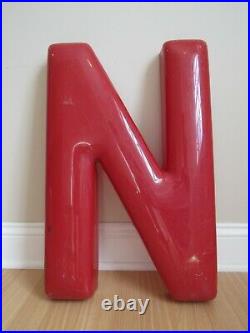 LARGE 24 Vintage Neon Store Letter Front N (24h x 15 1/2w) red 2 FOOT TALL