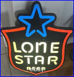 LONE STAR BEER Texas Vintage Red/White/Blue Shield Neon Hanging Lamp Bar Ad Sign