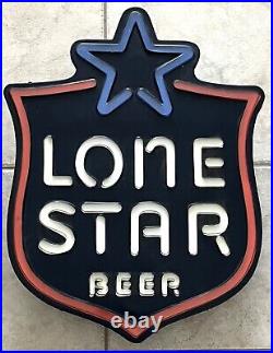 LONE STAR BEER Texas Vintage Red/White/Blue Shield Neon Hanging Lamp Bar Ad Sign