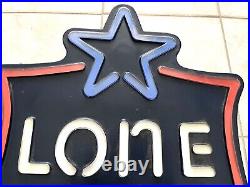 LONE STAR BEER Texas Vintage Red/White/Blue Shield Neon Hanging Lamp Bar Ad Sign