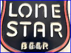 LONE STAR BEER Texas Vintage Red/White/Blue Shield Neon Hanging Lamp Bar Ad Sign