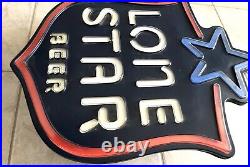 LONE STAR BEER Texas Vintage Red/White/Blue Shield Neon Hanging Lamp Bar Ad Sign