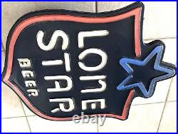 LONE STAR BEER Texas Vintage Red/White/Blue Shield Neon Hanging Lamp Bar Ad Sign