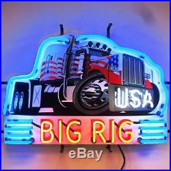 Large Patriotic Big Rig Truck Neon Sign Vintage Garage Wall Art Man Cave USA