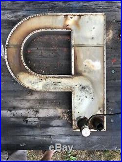 Large Vintage Neon Metal Letter P Greenpoint Brooklyn NY 1920s (20h x 17w)