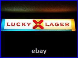 Lucky Lager Beer Large Lighted Advertising Sign Motor Oil Gas Station Vintage