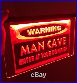 MAN CAVE, BAR DECOR SET LED Light Metal Signs Vintage Look and Neon. 5 Signs