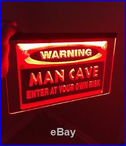 MAN CAVE, BAR DECOR SET LED Light Metal Signs Vintage Look and Neon. 5 Signs