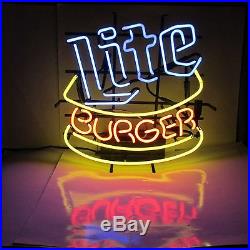 Miller Lite Beer Neon Light Up Sign Features Burger Professionally Redone Vtg