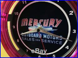 ^^^ Mercury Outboard Boat Motor Fishing Garage Man Cave Neon Wall Clock Sign
