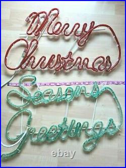 Merry Christmas & Seasons Greetings Vintage Neon Sign Plastic Indoor Outdoor