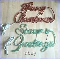 Merry Christmas & Seasons Greetings Vintage Neon Sign Plastic Indoor Outdoor