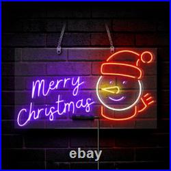 Merry Christmas Snowman Vintage Decor Wall Lamp Bedroom Bar Neon Sign Real Glass