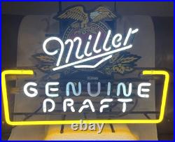 Miller Genuine Draft Glass Neon Light Beer Bar Pub Wall Decor USA Made Vintage